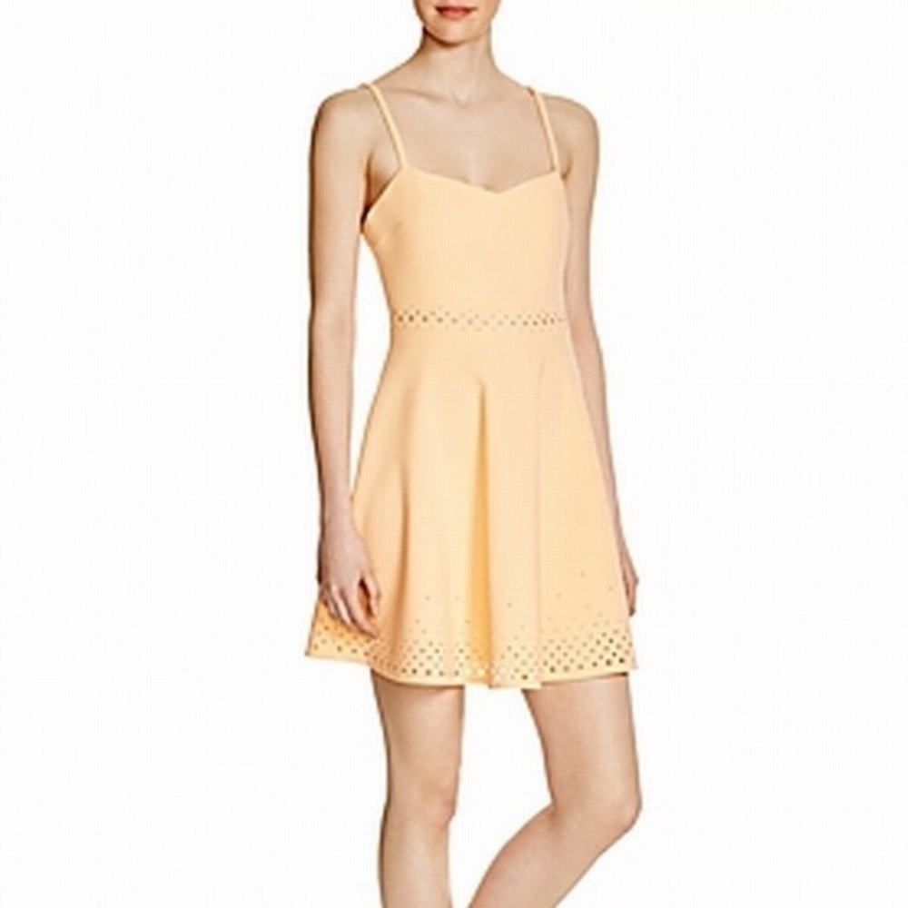 Likely Laser Cut Fit & Flare Dress | Orange | Size 8
